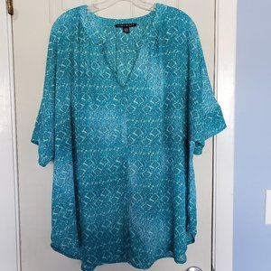 Como Black Teal short sleeve blouse 2X